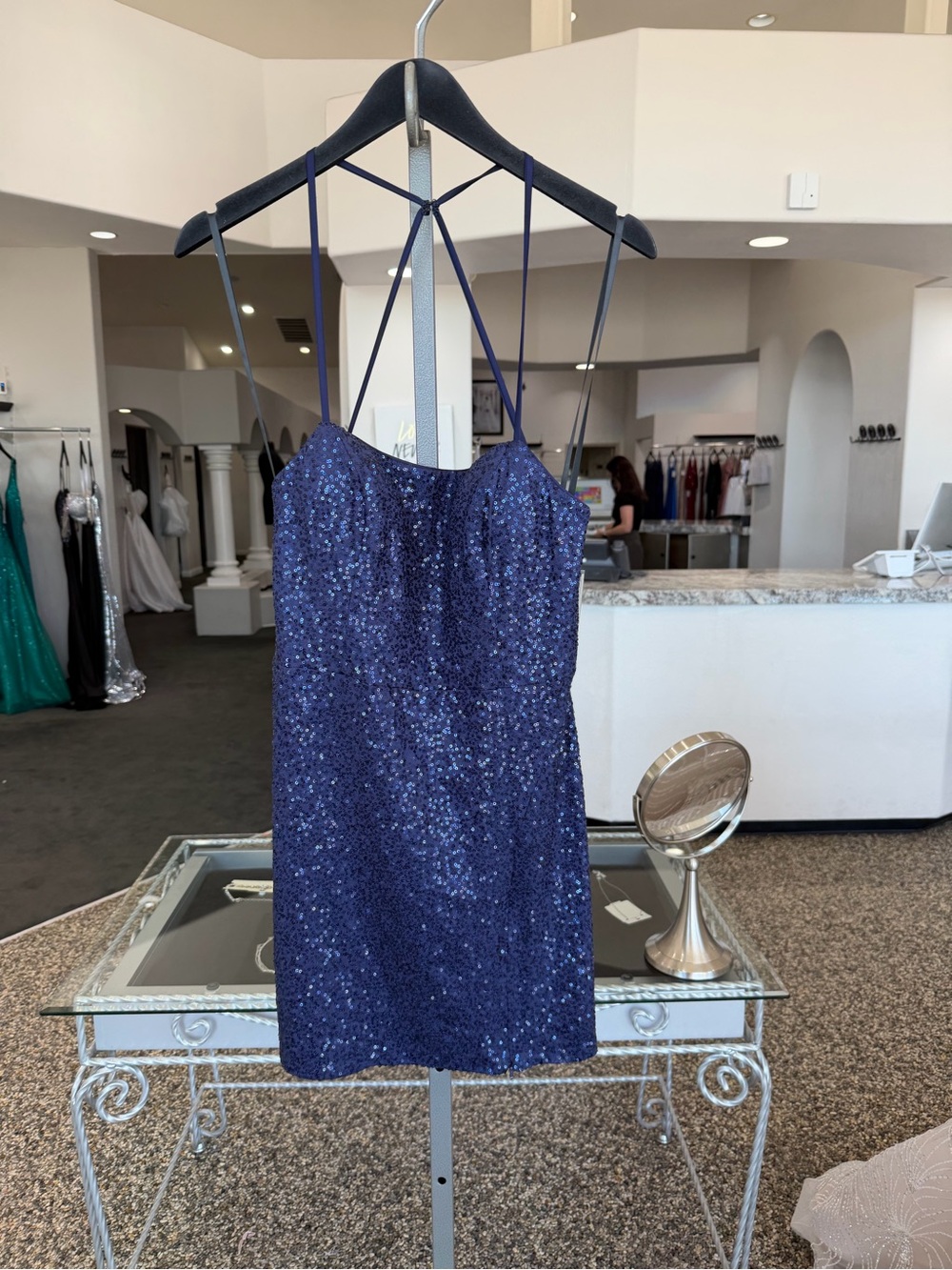 Alyce Paris Navy Blue Sequin Mini Dress